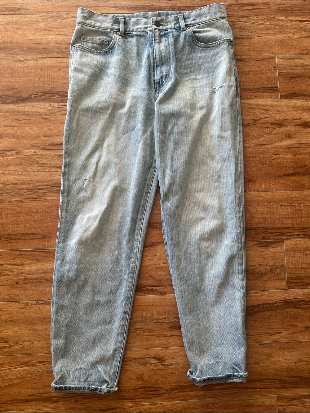 Saint Laurent Paris Made in Japan Jeans Size 32 Light Blue Distressed Denim Y372